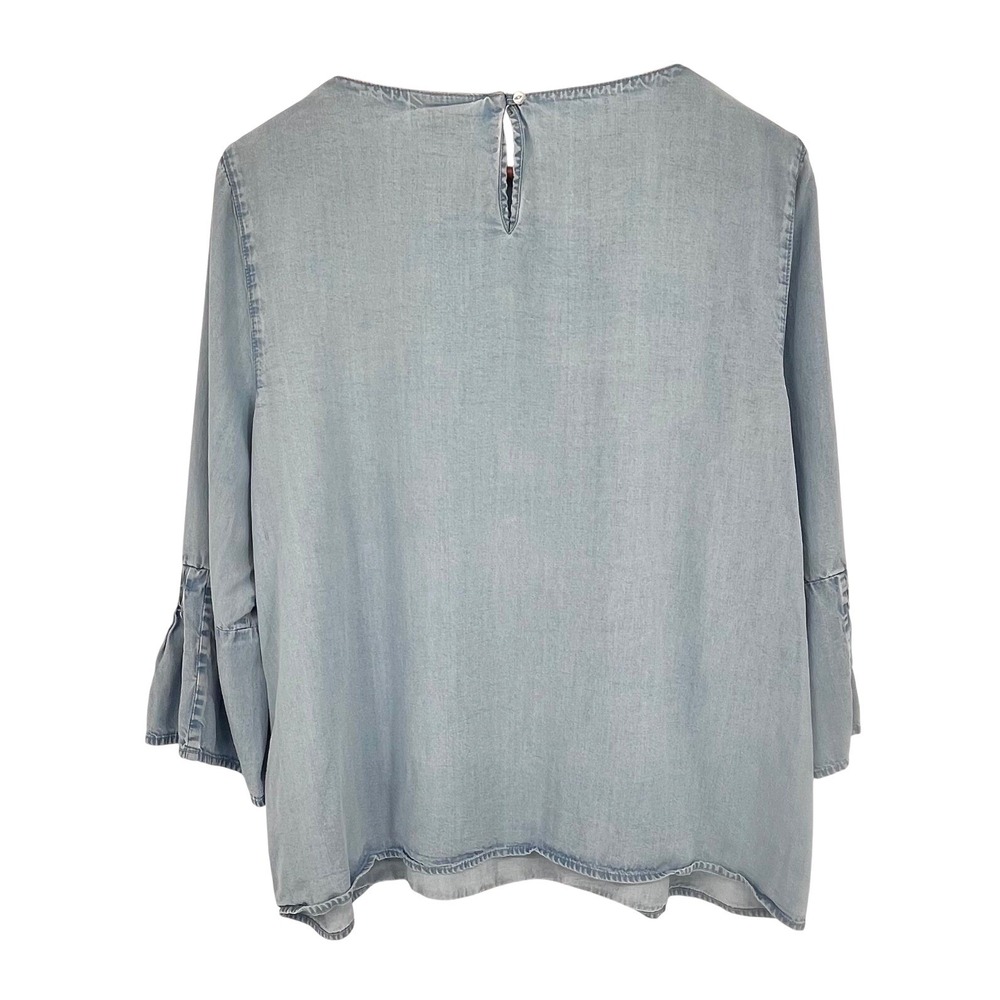 J. Jill Denim Blouse Women XL Light Blue Tencel Smocked Ruffle Sleeve Boho - Picture 3 of 9